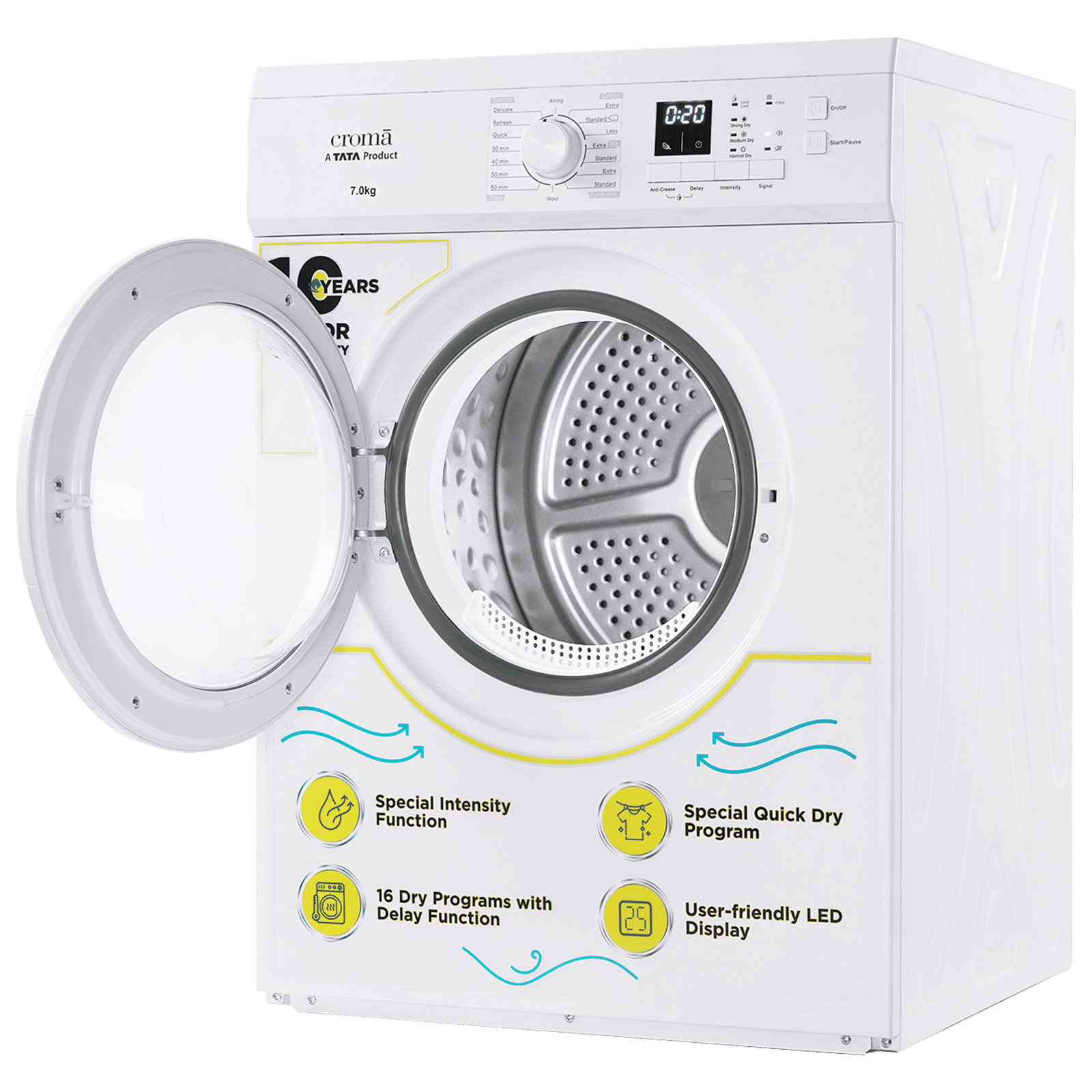 Buy Croma 7 Kg Fully Automatic Front Load Dryer Fixed Frequency Motor White Online Croma 0655